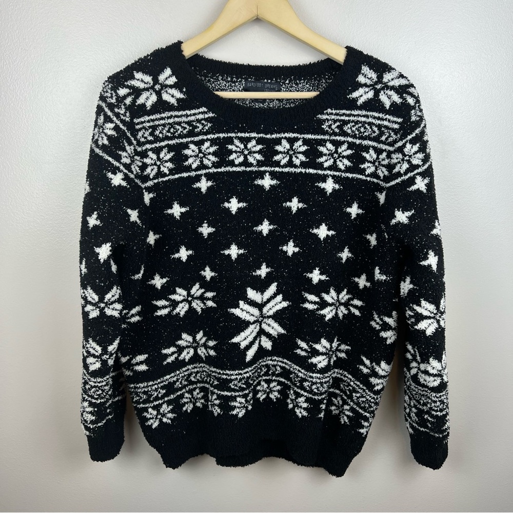 Barefoot Dreams Black and White Snowflake Crew Neck Sweater